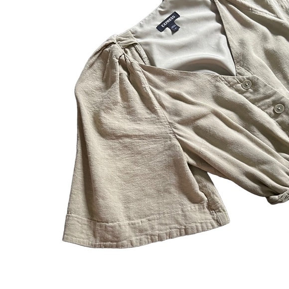 EXPRESS SAGE GREEN LINEN BLEND BUTTON UP TIE WAIST ROMPER SIZE XS - Picture 8 of 12